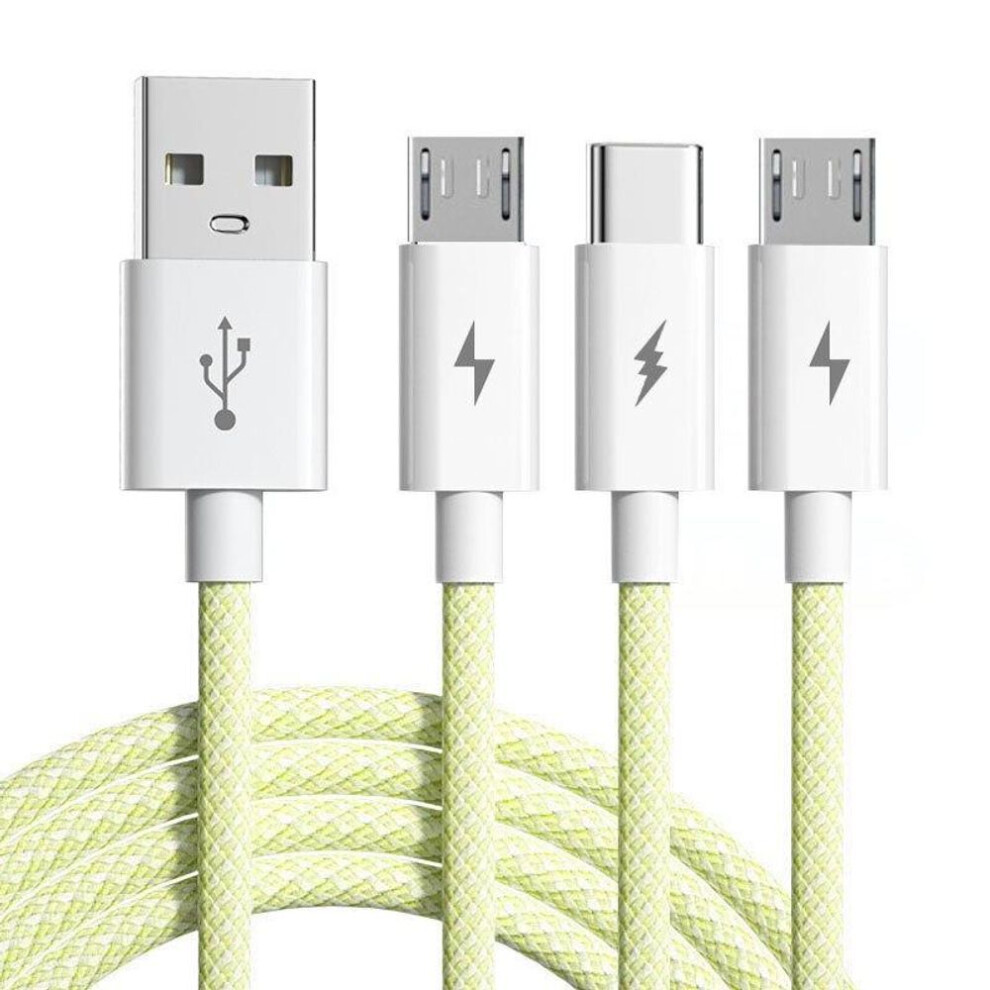 (yellow, 1.2M) QGeeM 3in1 66W Super Fast Charging Macarone Braided  Data Cable, Suitable for iPhone 11 12  Huawei P30 Xiaomi Android Type C Fast Charging Cable