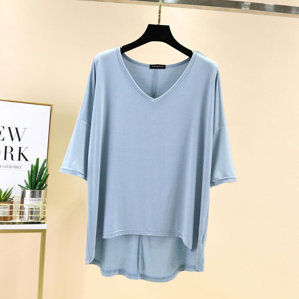 (light blue, L) Modal Batwing Tshirts Women summer V-Neck tee tops Half Sleeves Casual Loose tees T-Shirt Streetwear Plus size