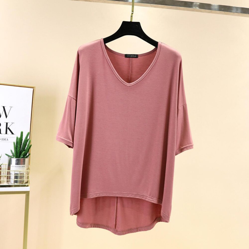 (pink, XL) Modal Batwing Tshirts Women summer V-Neck tee tops Half Sleeves Casual Loose tees T-Shirt Streetwear Plus size