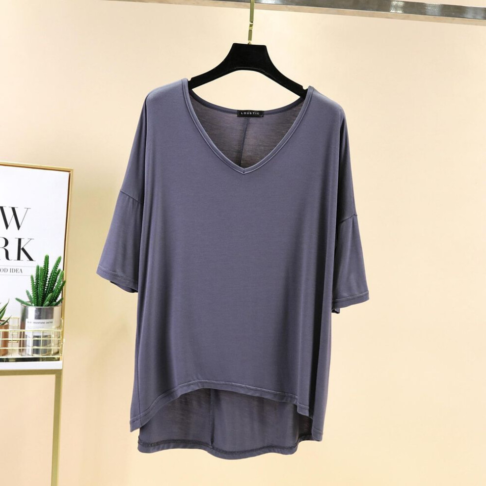 (grey, L) Modal Batwing Tshirts Women summer V-Neck tee tops Half Sleeves Casual Loose tees T-Shirt Streetwear Plus size
