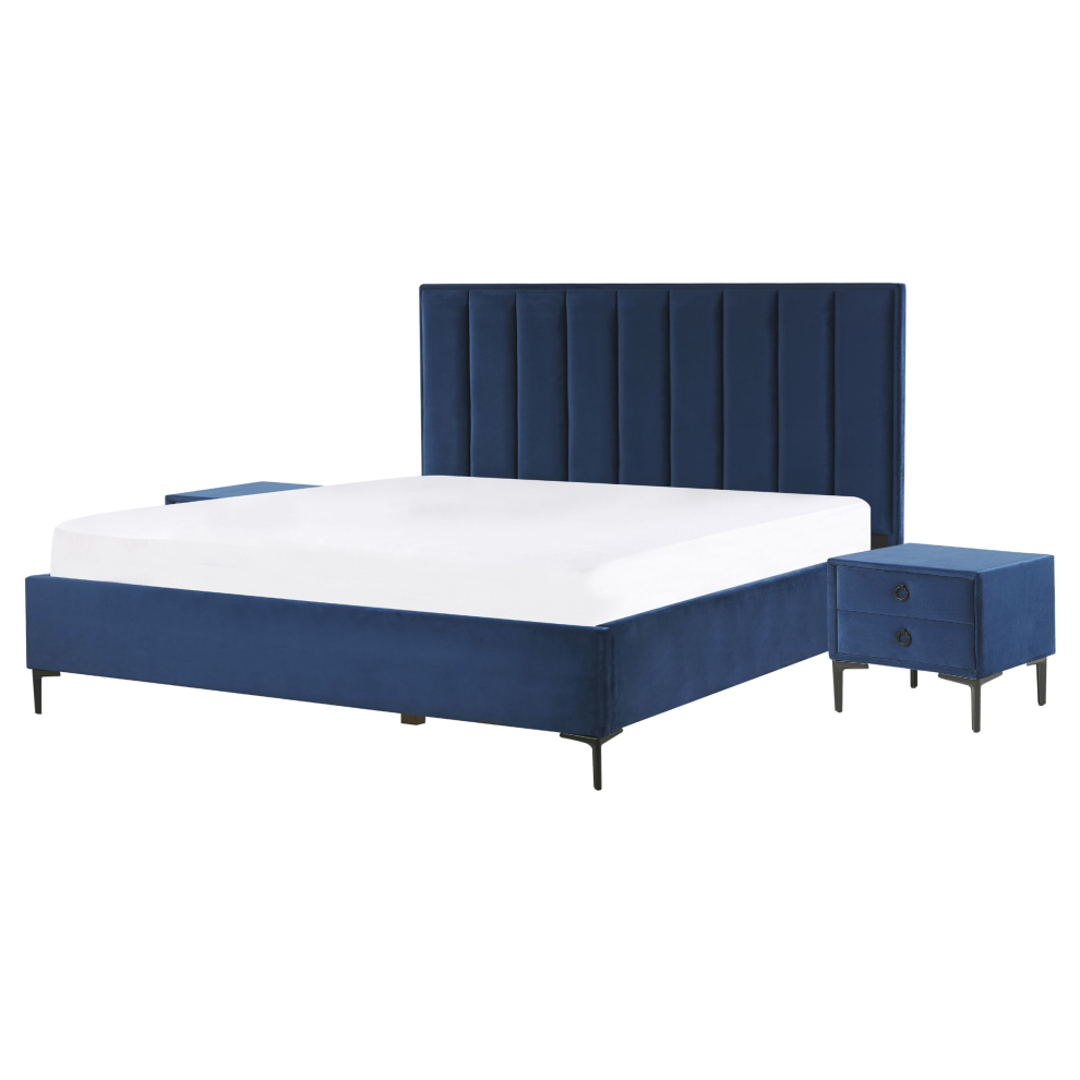 Bedroom Set Velvet SEZANNE 160 x 200 cm (EU King Size) Navy Blue