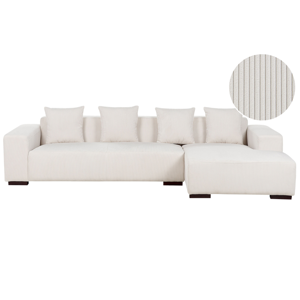 Corner Sofa LUNGO Corduroy Off-White 4 Seater Left Hand