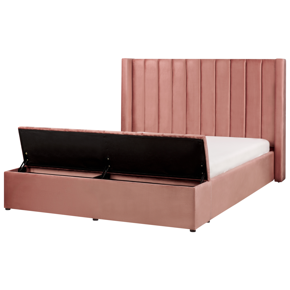 Bed with Storage Bench Velvet NOYERS 160 x 200 cm (EU King Size) Pink