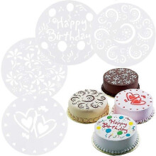Cake Mould Template Reusable 7.7 Inch Birthday Heart Spiral Decoration Mould Tool Screen Printed Film Tiramisu Spray Pattern (4Pcs)
