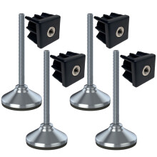 Rostfreier Fu M12x150 80mm mit Gummipuffer + Einsatz 30x30x1,5mm - 4er Set