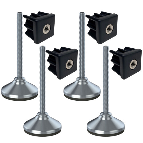 Rostfreier Fu M12x150 80mm mit Gummipuffer + Einsatz 30x30x1,5mm - 4er Set