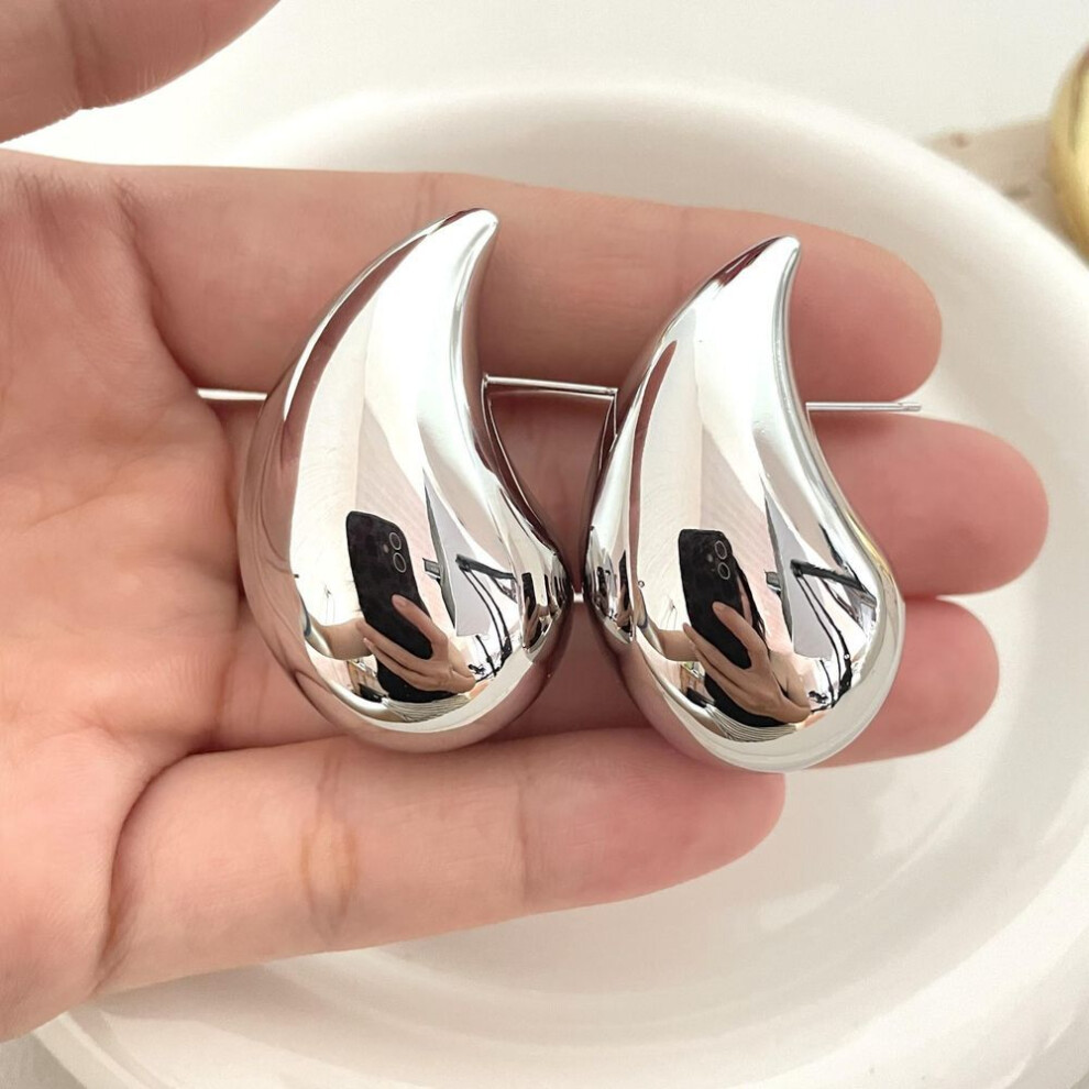 (silver) Gorgeous Exaggerated Large Frames For Women, Massive Stainless Steel, Gilded, Spectacular Jewelry For Ears