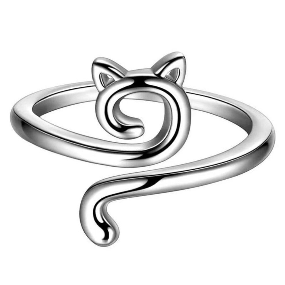 (silver) Adjustable Size Yarn Ring Cat Ears Crochet Ring Beginner Knitting Crocheting Loop Thread Wrapped Rings Tension Regulator Tool