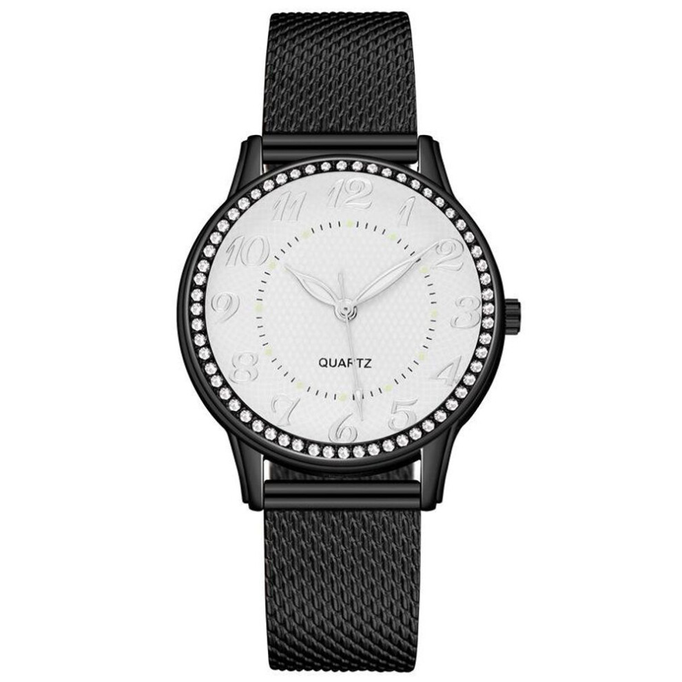 (black) Trendy Unisex Crystal Quartz Watch with Luminous Features