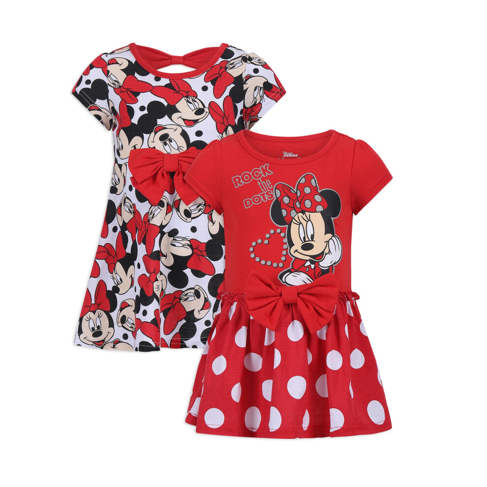 Disney Little Girls' Toddler 2 Pack Minnie Rocks The Dots Dresses  Red