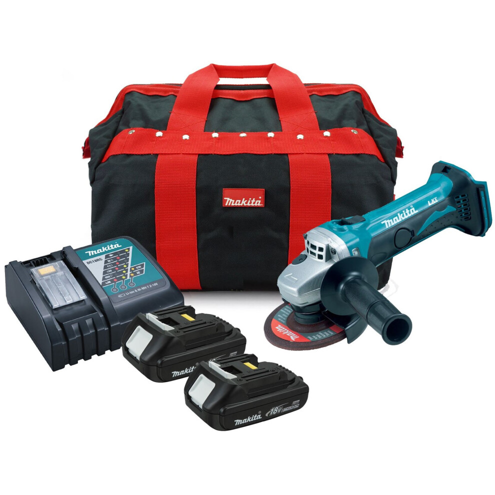 Makita DGA452 18v Cordless Li-Ion Angle Grinder + 2 x 2.0ah Batts, Charger + Bag