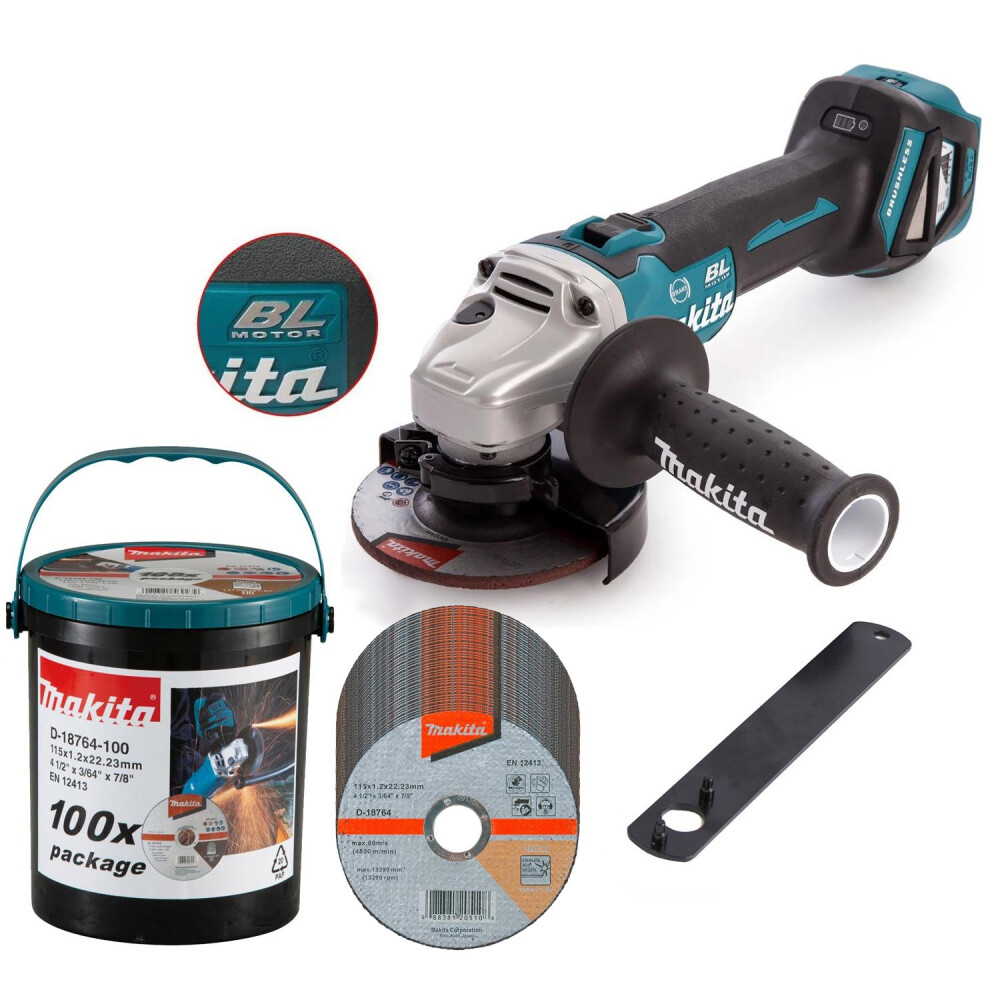 Makita DGA463Z 18v Cordless Brushless 115mm Angle Grinder + 100 Thin Fast Discs