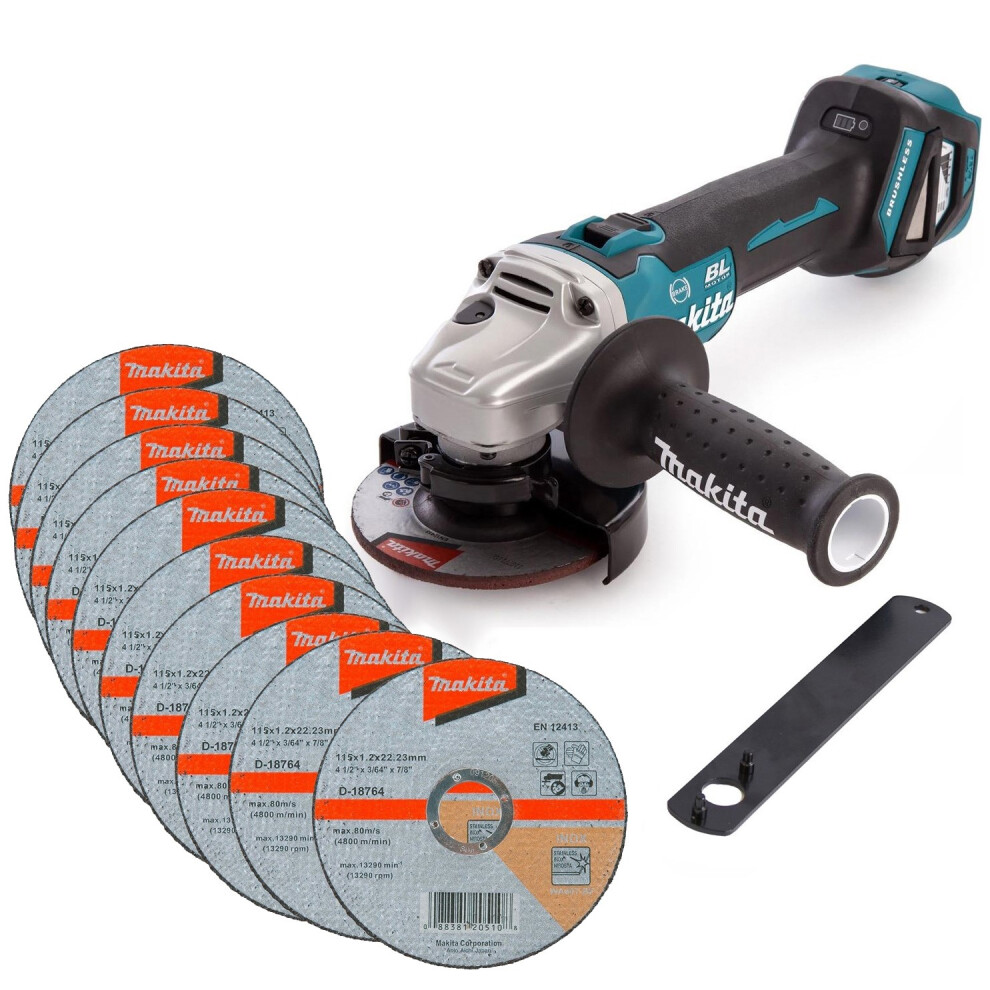 Makita DGA463Z 18v Cordless Brushless 115mm Angle Grinder + 10 Thin Fast Discs