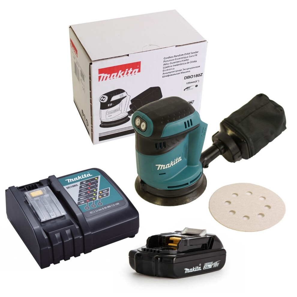 Makita DBO180Z 18v LXT 125mm Cordless Random Orbital Sander Polisher - 2Ah Kit