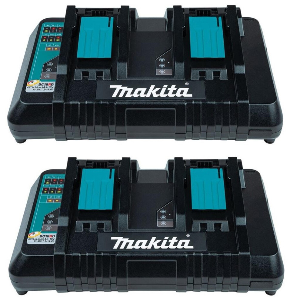 2x Makita DC18RD LXT Lithium Ion 240v 18v Dual Port Fast Battery Charger