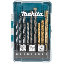 Makita D-71978 9 Piece HSS Metal Brad Point Wood TCT Masonry Mix Drill Bit Set