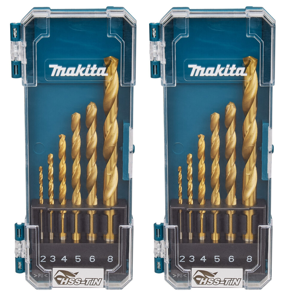 Makita D-72833 6 Piece HSS TiN Metal Steel Drill Bit Set 2 3 4 5 6 8mm Bits x 2