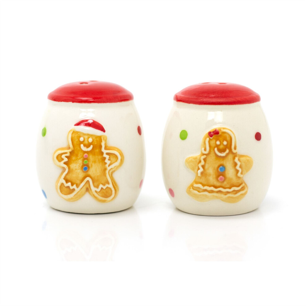 Christmas Gingerbread Salt & Pepper Shakers | White Ceramic Salt And Pepper Pots | Xmas Salt And Pepper Cruet Set