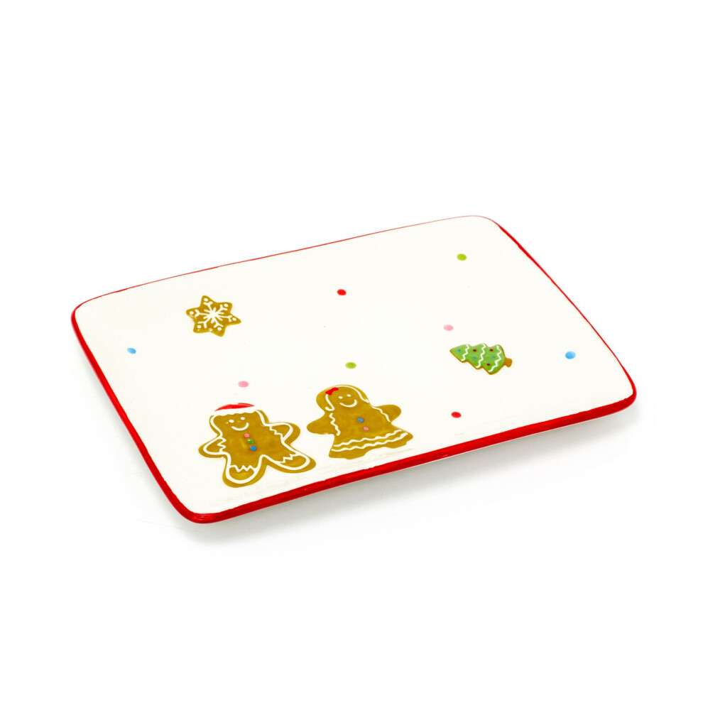 Ceramic Rectangle Christmas Gingerbread Plate | Festive Serving Dish Christmas Serving Plate | Christmas Tableware 25 x 17cm Xmas Snack Plate