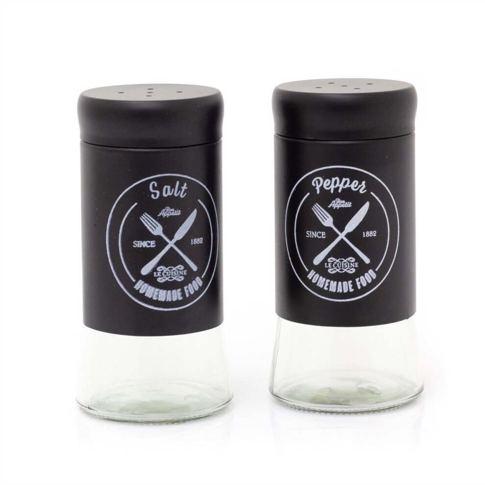 Vintage Style Glass Salt & Pepper Set | Retro Salt and Pepper Pots Salt and Pepper Shakers | 2 Piece Black Cruet Set Salt and Pepper