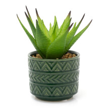 Aztec Style Artificial Succulent Potted Plant | Faux Plant And Planter Spiky Succulent Green Pot | Fake House Plant Home Decor - 14cm