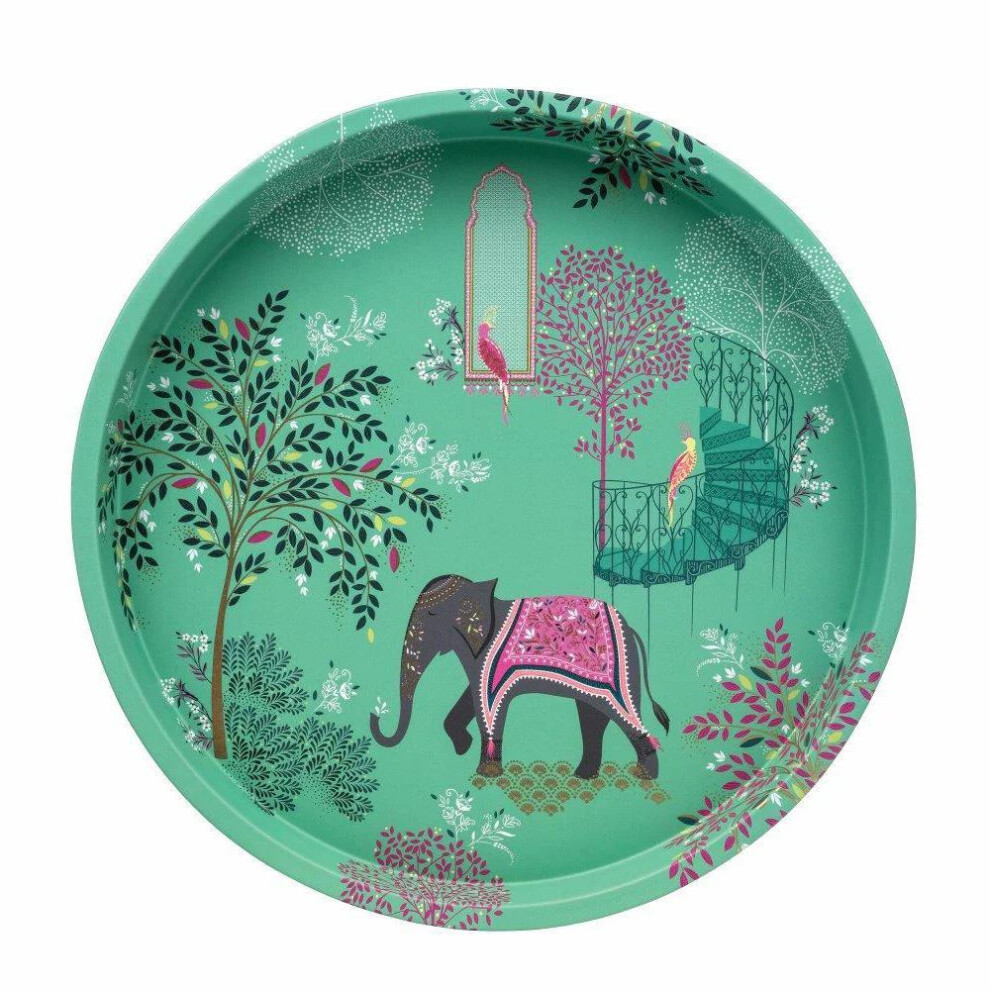 Sara Miller - India Elephant's Oasis Deep Well Tray | Kitchen Tea Coffee Tray Breakfast Tray | Large Drinks Serving Tray - 30cm