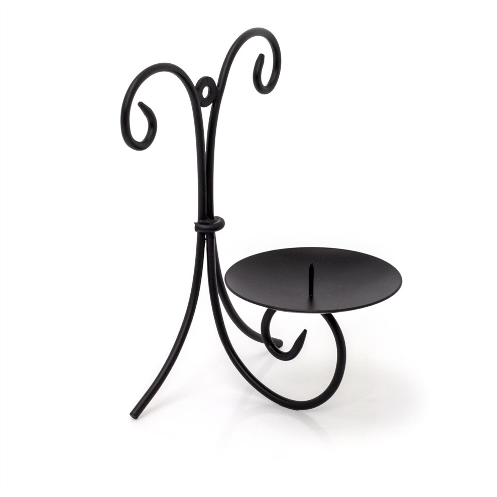 Black Metal Scroll Wall Sconce Candle Holder | Wall Mounted Black Pillar Candle Holder | Wall Candle Plate With Spike