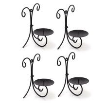 Set of 4 Black Metal Scroll Wall Sconce Candle Holders | Pack of 4 Wall Mounted Black Pillar Candle Holders | Wall Candle Plates With Spike