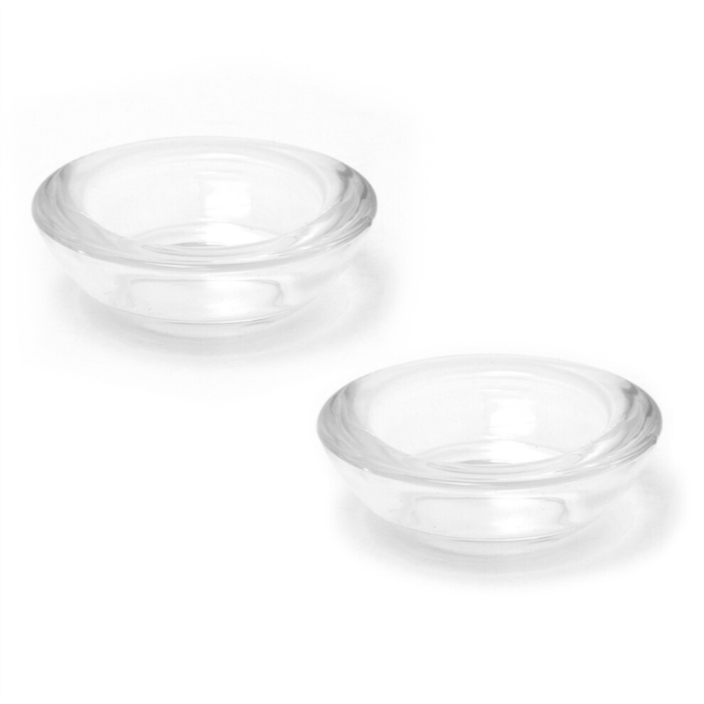 Set of 2 Clear Glass Tea Light Holders | Pack of 2 Round Tealight Candle Holders | Glass Candle Holders Votive Candle Pots