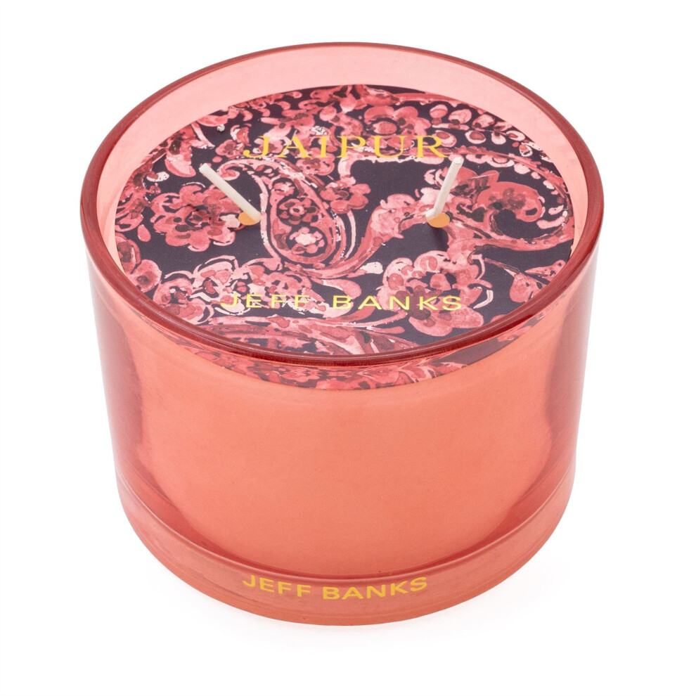 Jeff Banks Candle Jaipur With Kashmir & Fig Scent | 2 Wick Scented Candle With Glass Holder 380g | Fragrance Candle In Glass Jar - 30 Hours Burn Time