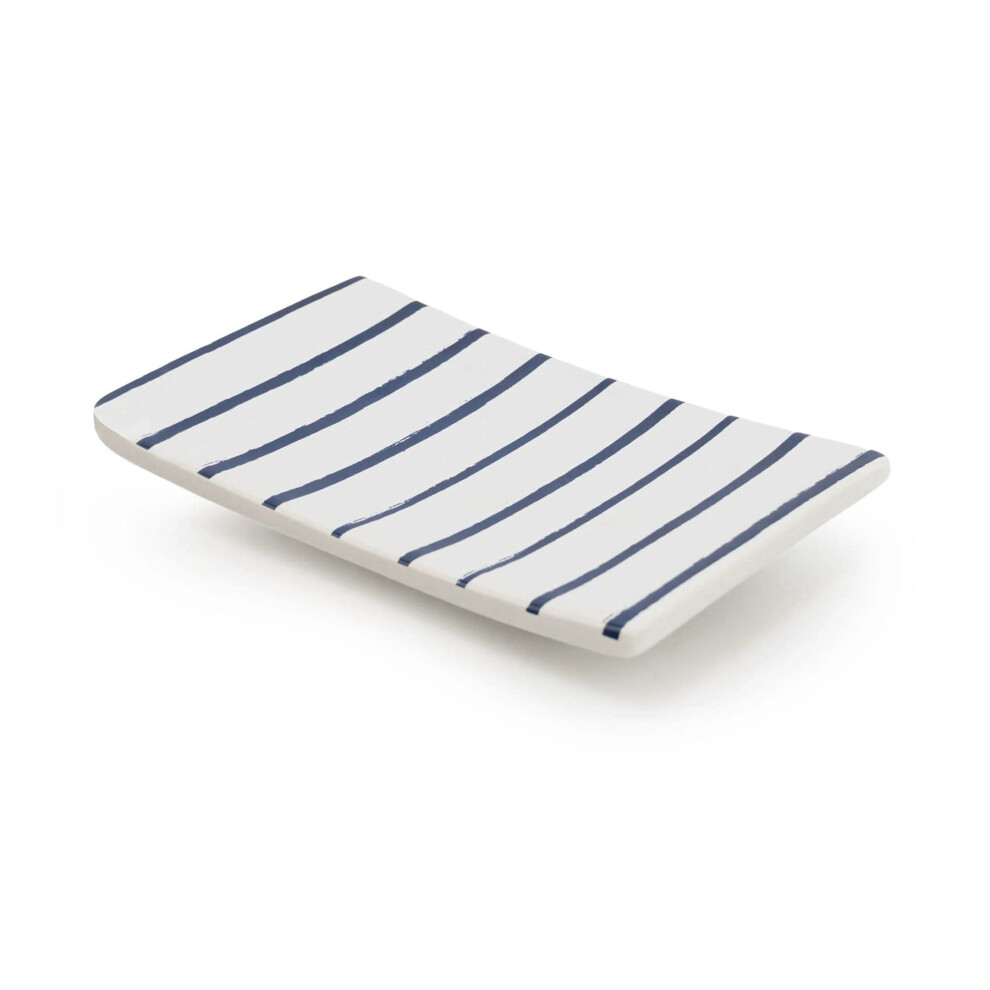 Harbour Stripe Ceramic Soap Dish | Nautical Bathroom Kitchen Soap Storage Holder Tray | Decorative Hand Soap Dish Bathroom Accessory
