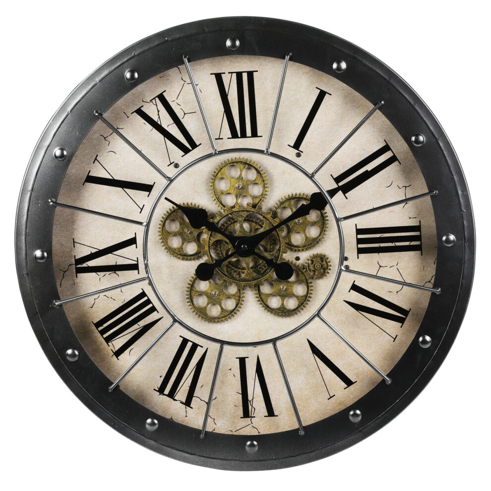 Industrial Working Gear Metal Wall Clock | Large Steampunk Vintage Style Wall Clock | Oversized Wall Mounted Gear Movement Cog Clock - 57cm