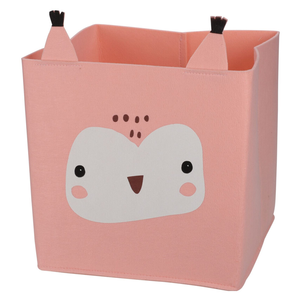 Forest Friends Toy Storage Basket Storage Box | Childrens Woodland Animal Storage Basket | Foldable Square Fabric Storage Cube For Kids - Pink Owl