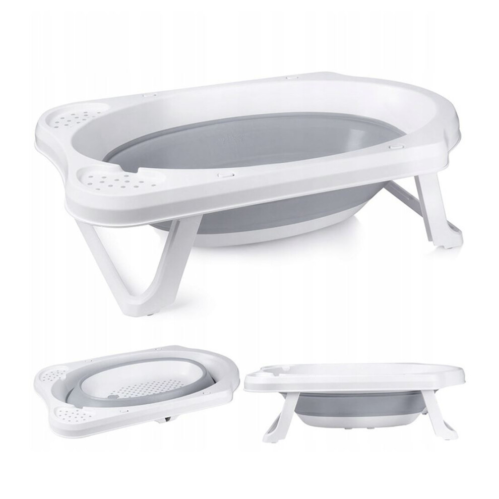 Foldable Baby Bathtub White & Grey | Portable Baby Bath Collapsible Baby Bath Tub With Plug | Baby Essentials Folding Bathtub For Babies