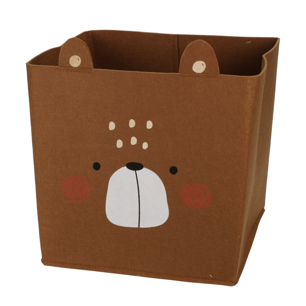 Forest Friends Toy Storage Basket Storage Box | Childrens Woodland Animal Storage Basket | Foldable Square Fabric Storage Cube For Kids - Brown Bear