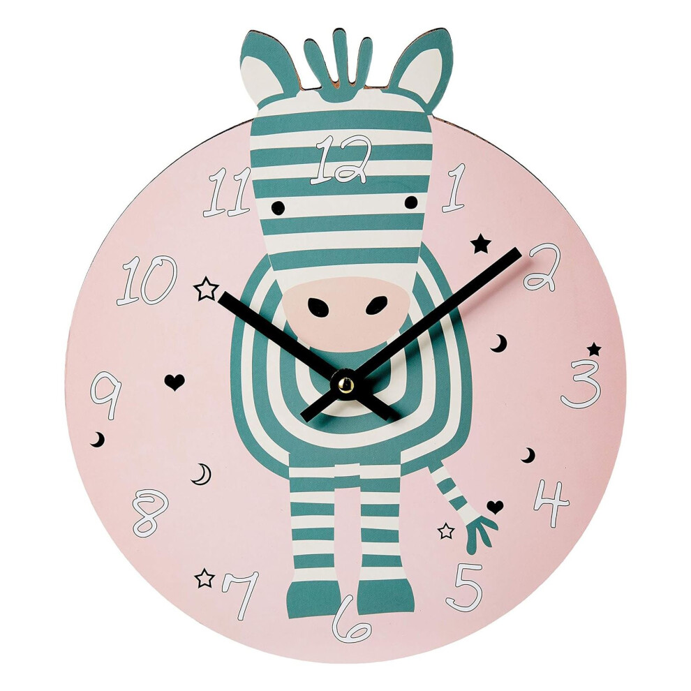 26cm Kids Safari Animal Wall Clock | Childrens Wooden Jungle Animal Wall Mounted Clock | Childs Bedroom Nursery Wall Clock - Zebra