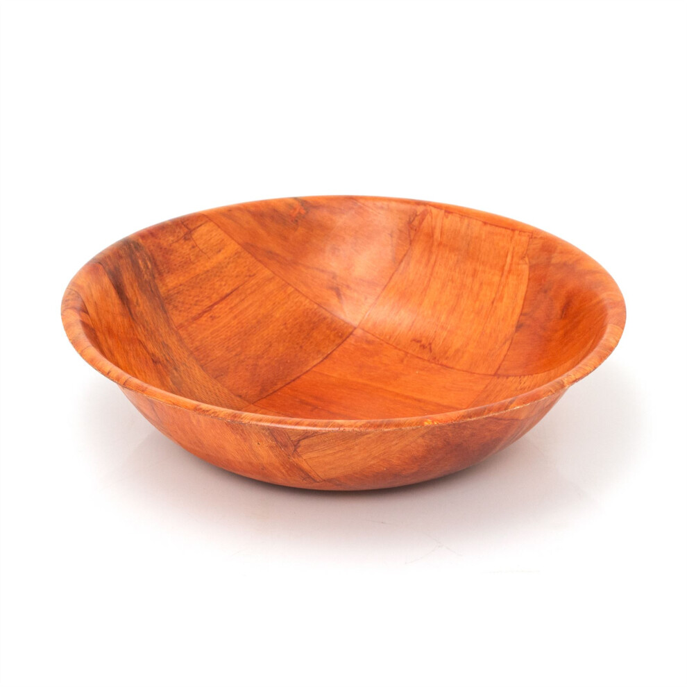 Round Wooden Woven Bowl | Wood Weave Kitchen Bowl Fruit Bowl Woven Wood Snack Salad Bowl | Picnic Bowl Rustic Serving Bowl Dish - 25cm