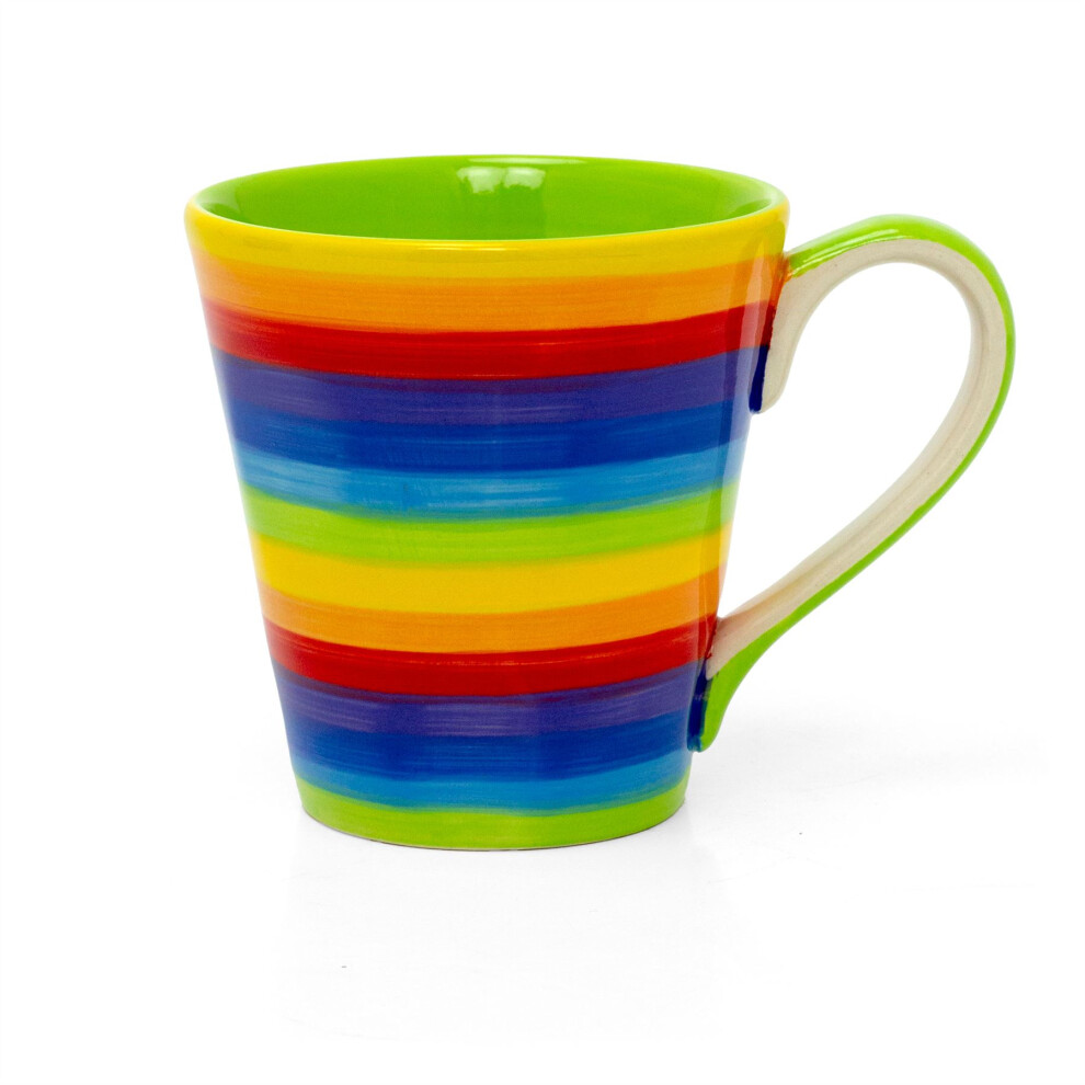 Carousel Hand Painted Large Rainbow Stripe Mug | Ceramic Coffee Mug Tapered Multi-Coloured Tea Cup | Stripped Hot Drinks Mug Coffee Cup