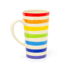Hand Painted Tall Rainbow Mug | Rainbow Stripe Ceramic Tall Latte Coffee Mug | Large Multi Coloured Tea Cup Stripped Hot Drinks Mug Coffee Cup