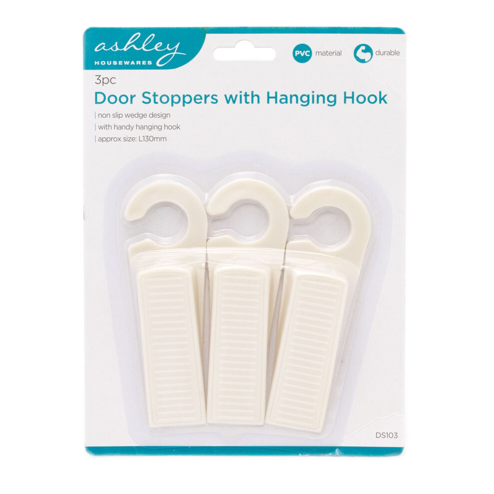 Pack Of 3 Door Wedges With Hanger Hooks | Set of 3 Traditional Door Wedges Door Stopper Wedges | 3 Piece Floor Door Stops Hanging Doorstop Wedges