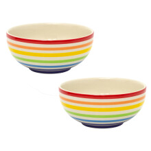 Set Of 2 Hand-painted Rainbow Bowl | Pack Of 2 Round Ceramic Kitchen Cereal Bowl Serving Bowl Pasta Bowl | 2 Piece Ramen Bowl Serving Dishes - 16cm