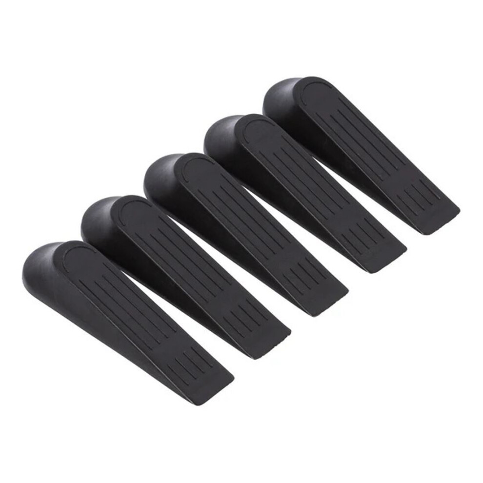 Pack of 5 Black Doorstop Wedges | Set of Traditional Door Wedges Door Stopper Wedges | 5 Piece Floor Door Stops Doorstop Wedges