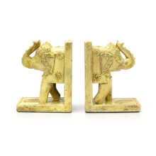 Pair Of White Elephant Wooden Bookends | Set Of 2 Safari Elephant Book End Statue | White Elephant Ornament Animal Bookends For Shelves