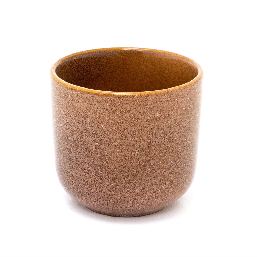 Natural Brown Reactive Glaze Ceramic Plant Pot | Indoor Cachepot Planter for Succulents and Flowers - 8cm