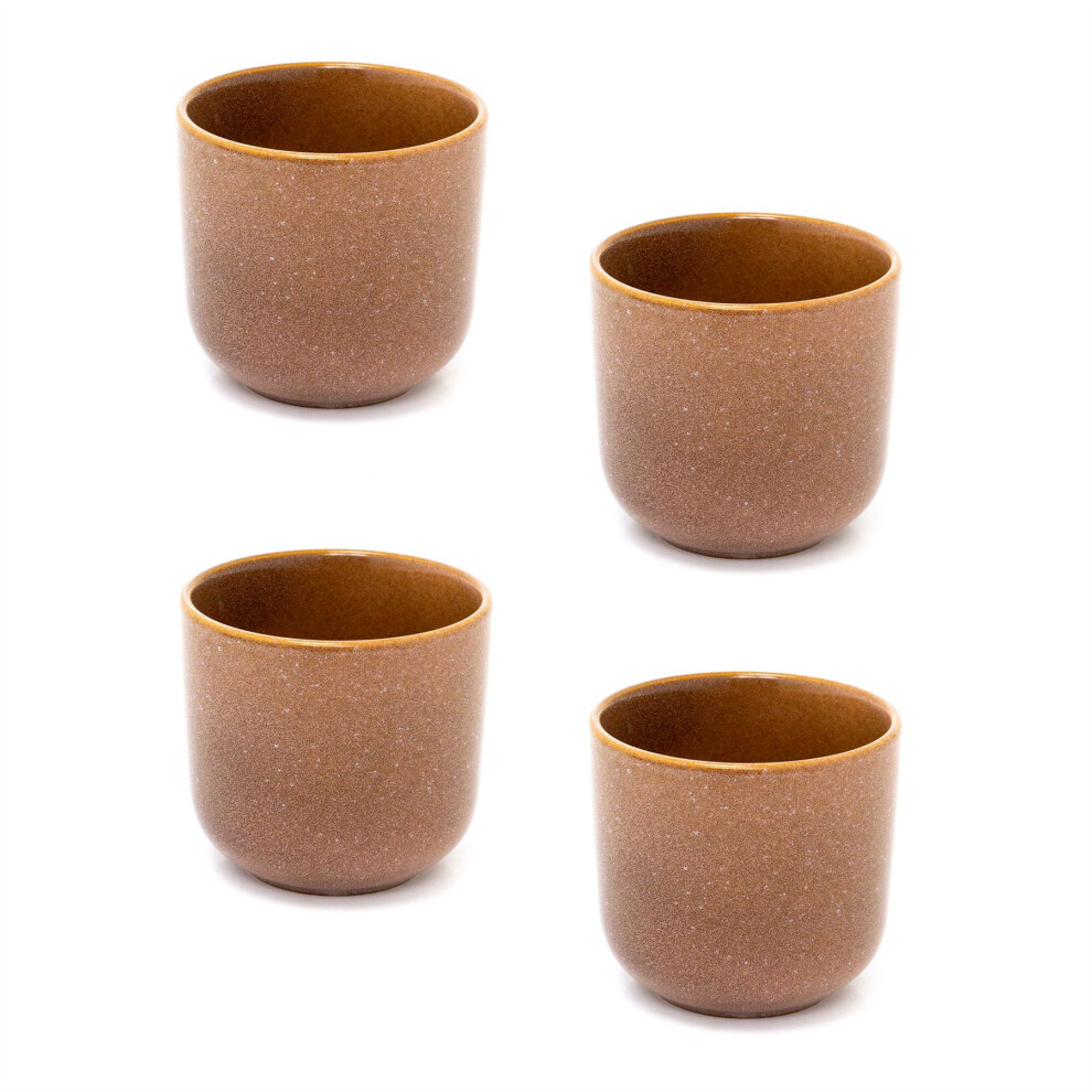 Pack of 4 Natural Brown Reactive Glaze Ceramic Plant Pot | Indoor Cachepot Planter for Succulents and Flowers - 8cm