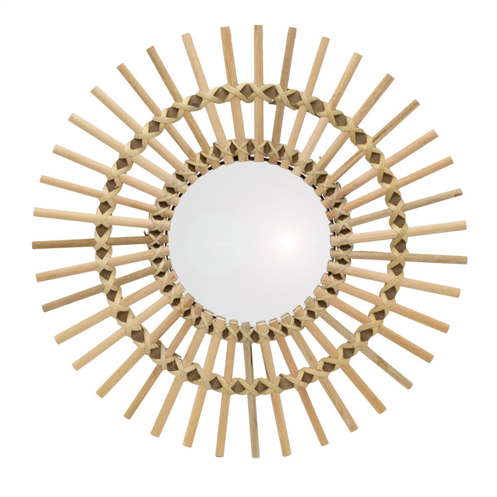 Sunburst Wall Mirror | Round Wooden Sun Mirror For Walls | Large Sun Design Glass Hallway Wall Mirror - 50cm