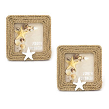 Pack of 2 Nautical Jute Rope Photo Frames | White Star Rustic Rope Picture Frames | 2 Piece Single Aperture 14x14cm Frames for 10x10cm photo