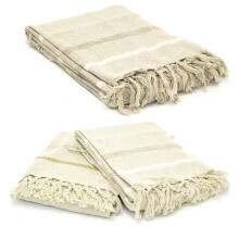 Natural Cotton Throw Blanket | Boho Beige Fringed Throw Over Blanket | Bed Sofa Stripped Oatmeal Blanket ~ 130x170cm - Design Varies One Supplied
