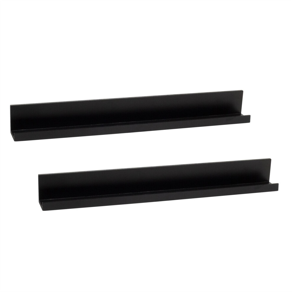Pack of 2 Black Wall Shelf | Floating Spice Rack Ornament Photo Display Shelf | Wall Mounted Slim Ledge Shelf - 58cm