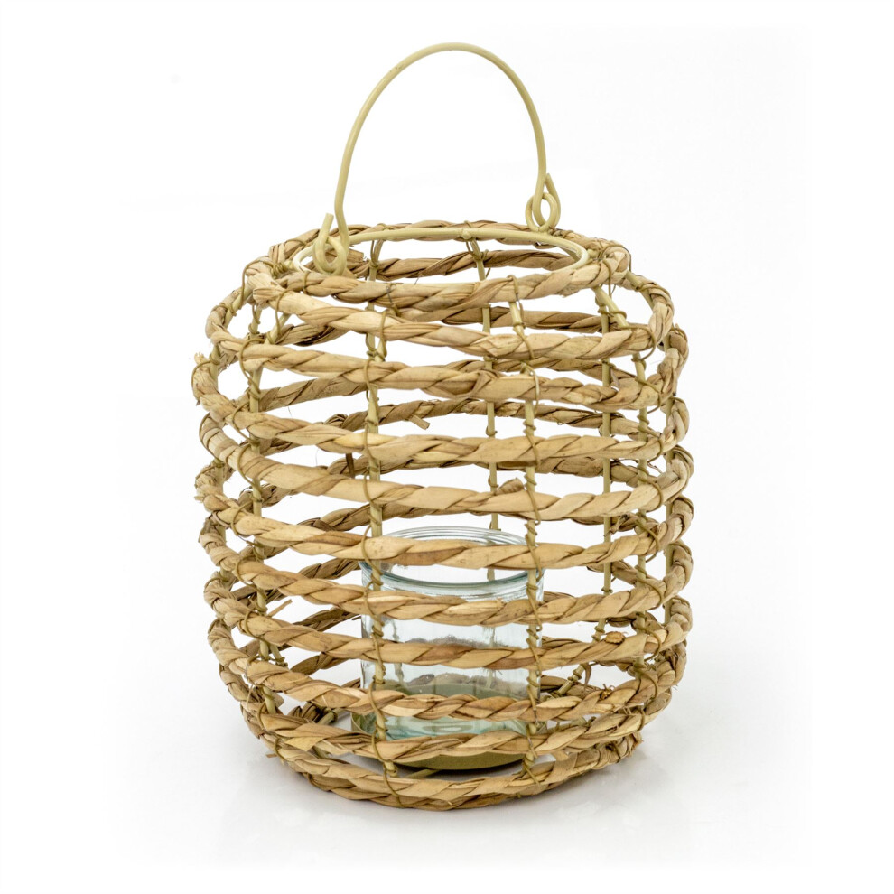 Rattan Hanging Candle Lantern | Decorative Woven Tea Light Candle Holder | Large Hanging Hurricane Candle Lantern - 22cm